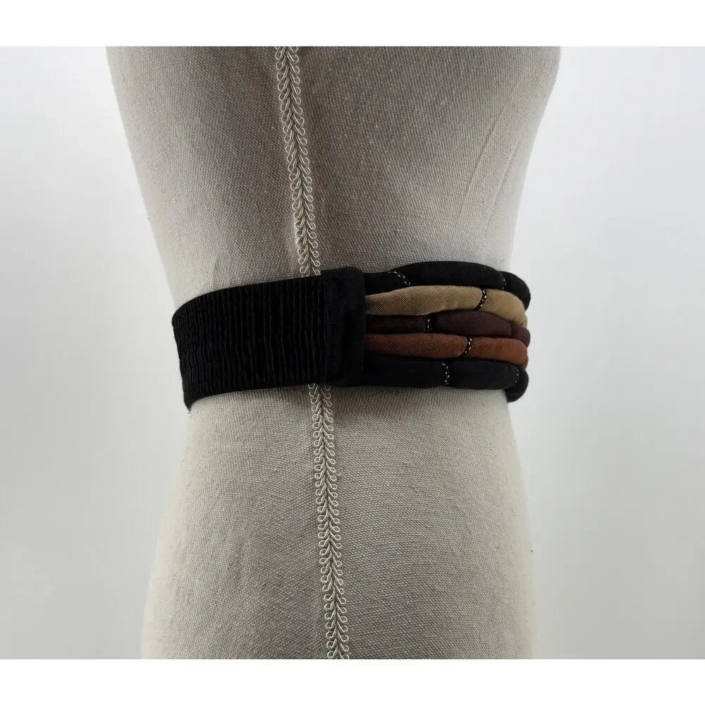 Vtg Cummerbund Belt Women's Puffy Fabric Belt Brown Tan OS